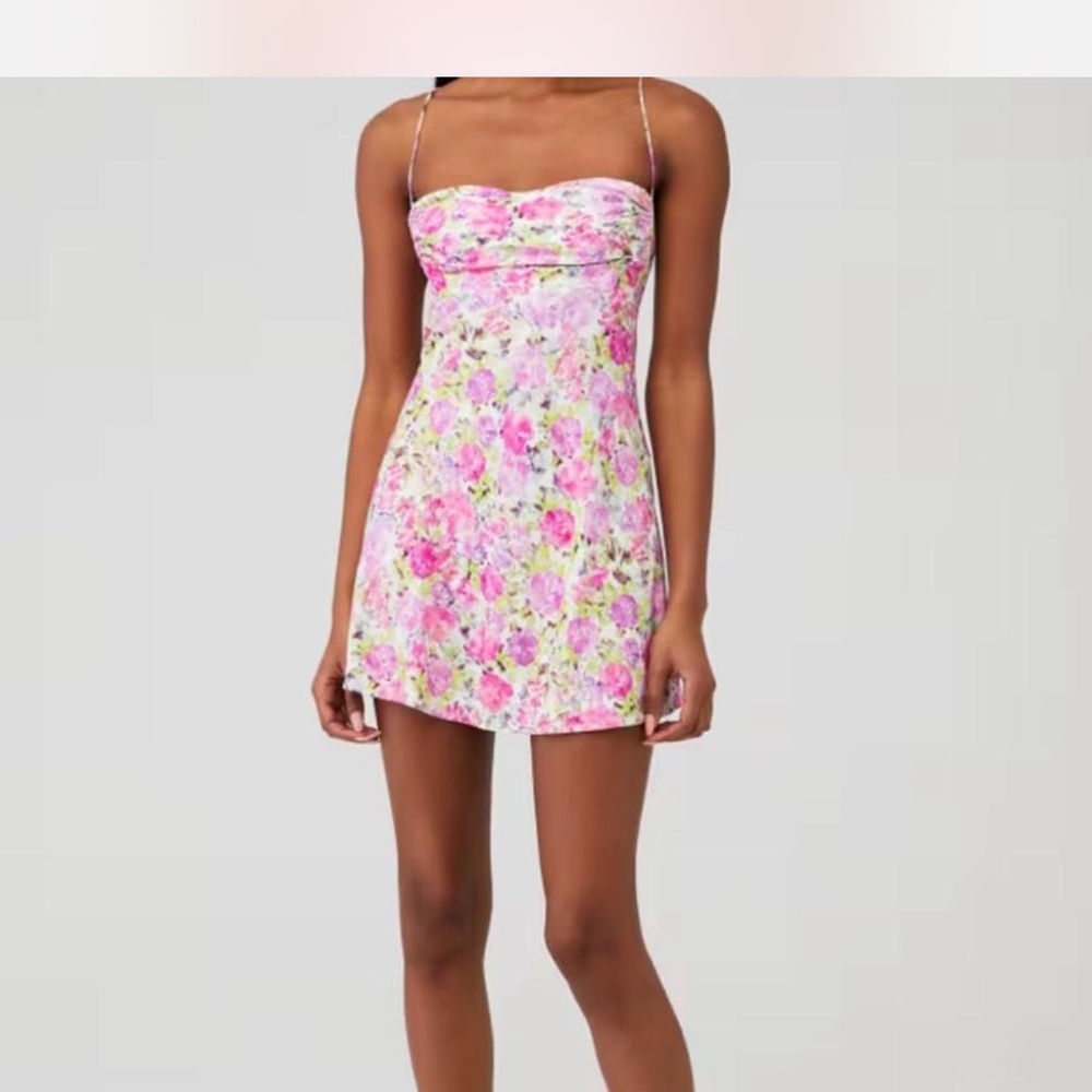 For Love and Lemons pink and green spaghetti strap dress